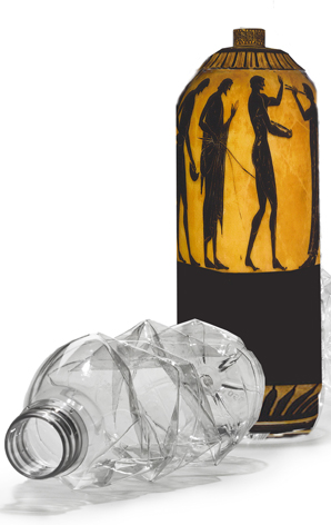 plastic bottle and black-figure style on modern plastic bottle
